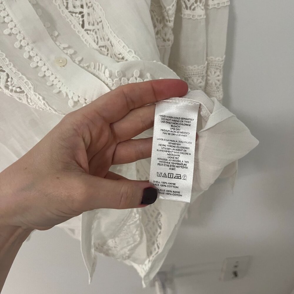 By Anthropologie Cream White Eyelet Cutout Button Up Top Size XL - Picture 2 of 7